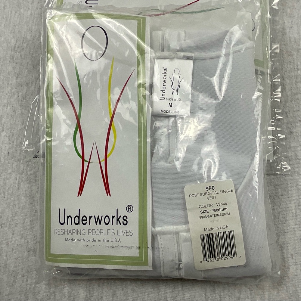 Underworks Men's White Post Surgical Single Layer Vest Model 990 Color: White